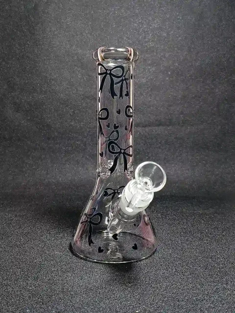 Black Ribbon Bows & Hearts Dark Coquette Beaker Glass Bong