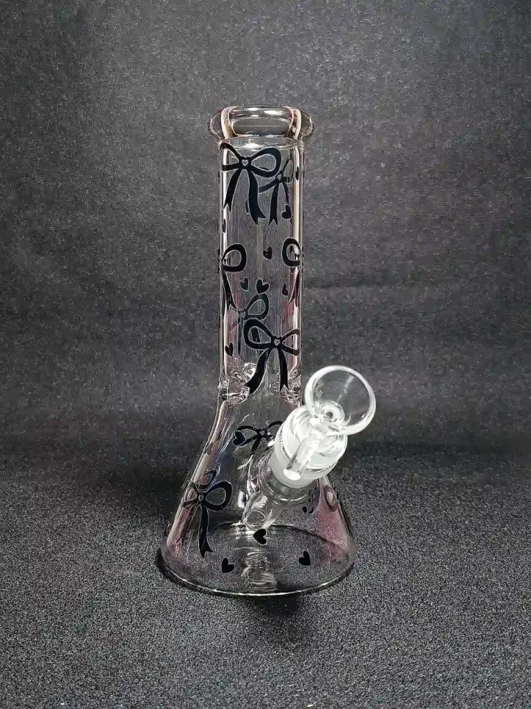 Black Ribbon Bows & Hearts Dark Coquette Beaker Glass Bong