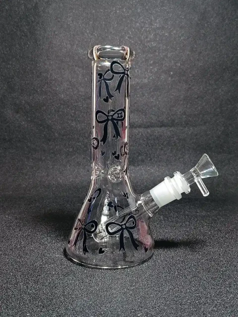 Black Ribbon Bows & Hearts Dark Coquette Beaker Glass Bong Black Ribbon Bows & Hearts Dark Coquette Beaker Glass Bong