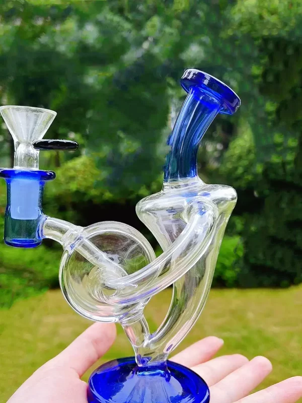 7.5" Blue Accented Recycler Glass Bong