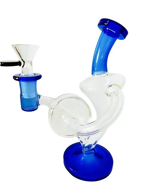 7.5" Blue Accented Recycler Glass Bong