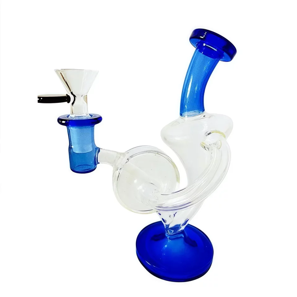 7.5" Blue Accented Recycler Glass Bong