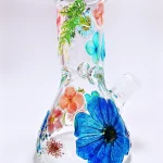 8" Blue and Pink Flowers Beaker Glass Bong