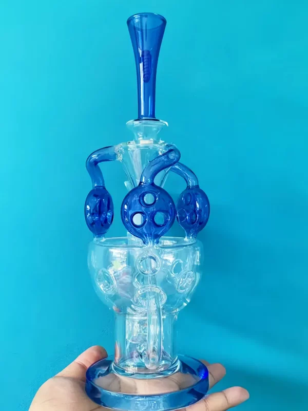 12" Blue Faberge Egg Recycler Bong with Disc-Honeycomb Perc
