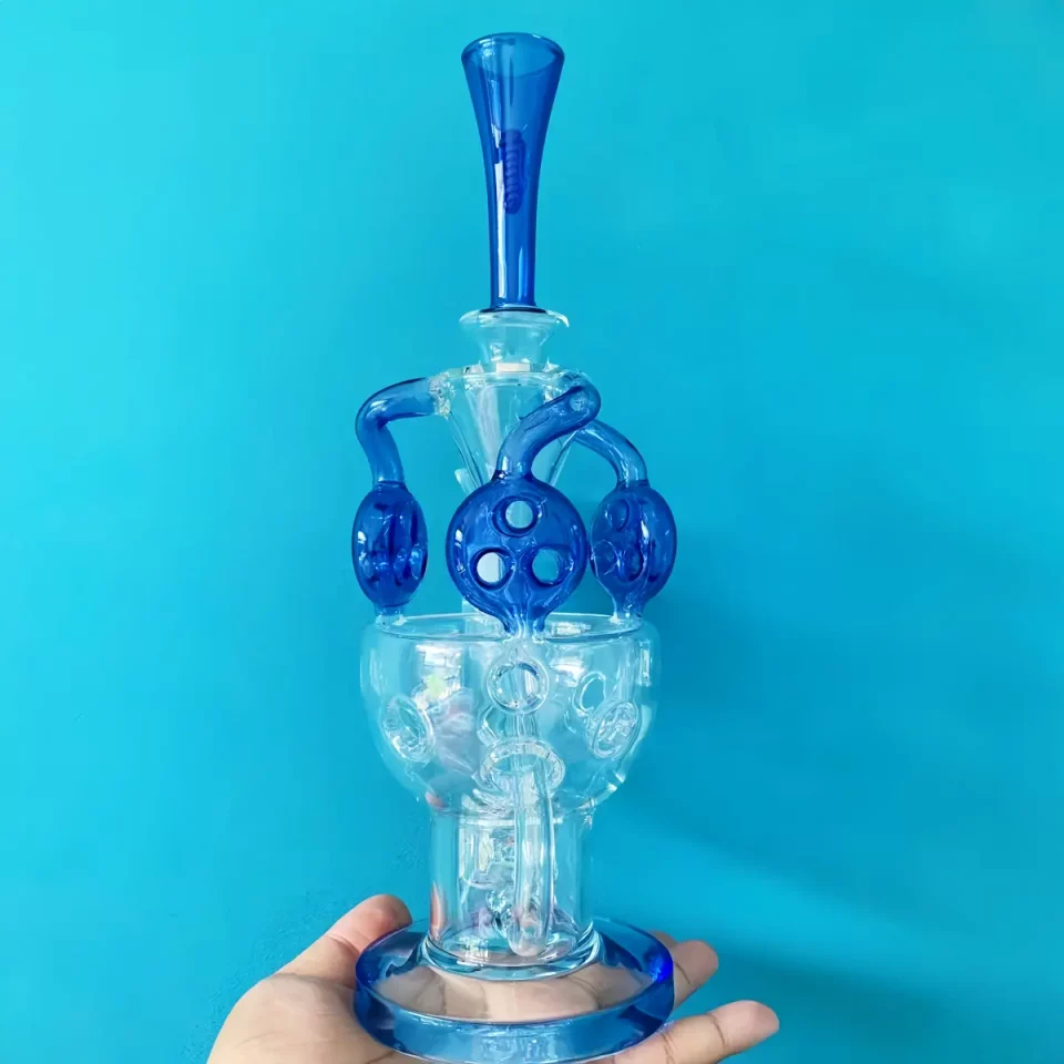12" Blue Faberge Egg Recycler Bong with Disc-Honeycomb Perc