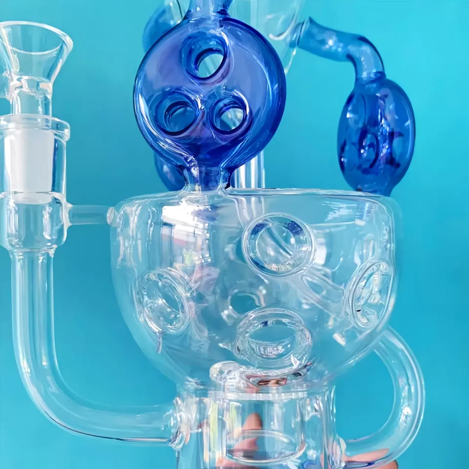 12" Blue Faberge Egg Recycler Bong with Disc-Honeycomb Perc