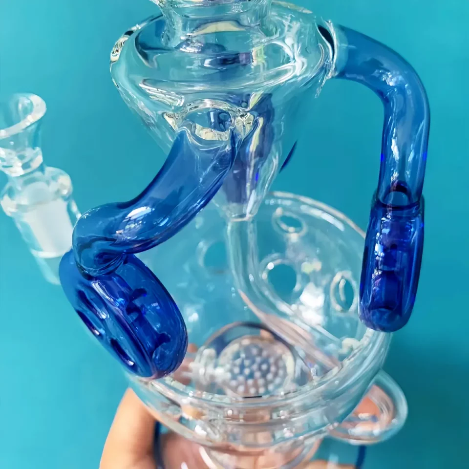 12" Blue Faberge Egg Recycler Bong with Disc-Honeycomb Perc