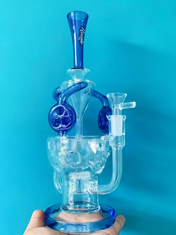12" Blue Faberge Egg Recycler Bong with Disc-Honeycomb Perc