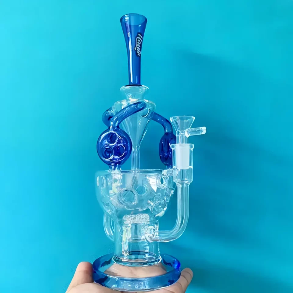 12" Blue Faberge Egg Recycler Bong with Disc-Honeycomb Perc