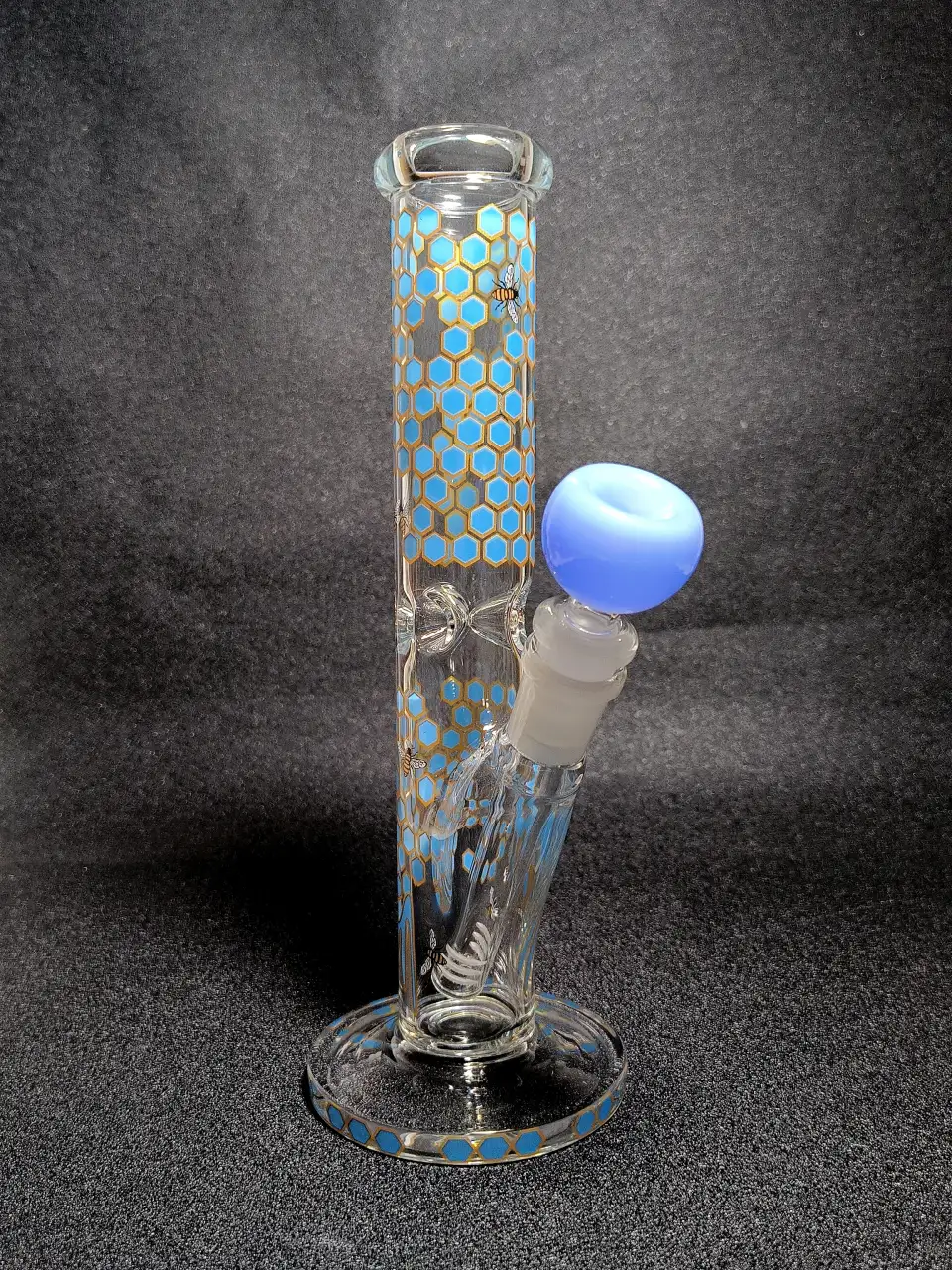10" Blue Honeycomb & Busy Bees Straight Tube Borosilicate Glass Bong