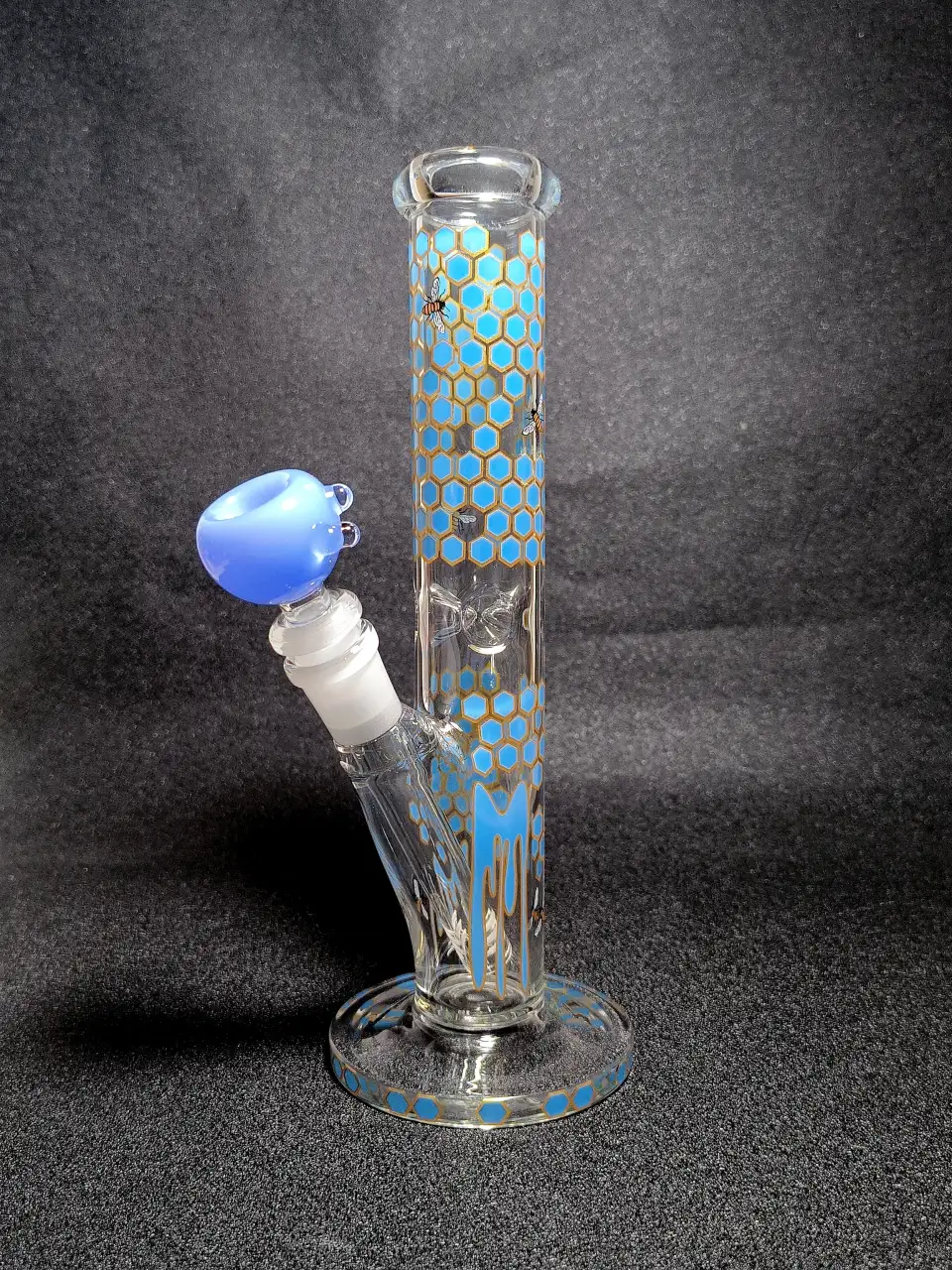 10" Blue Honeycomb & Busy Bees Straight Tube Borosilicate Glass Bong