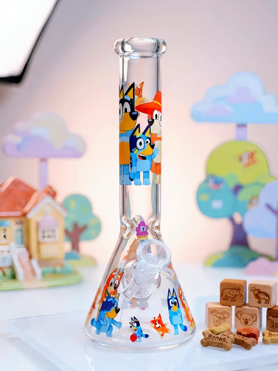 Bluey Family Scene Beaker Glass Bong