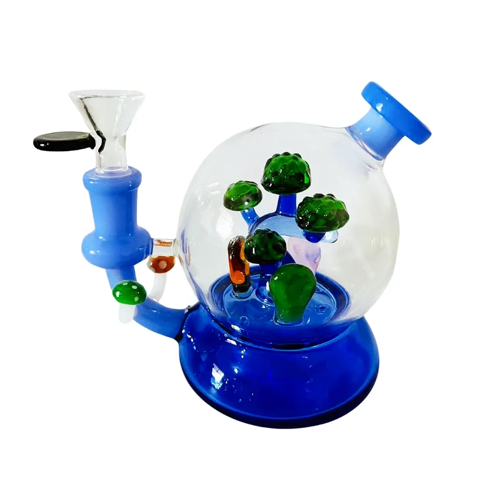 7" Bonsai Mushroom Cloche Glass Bong | Blue