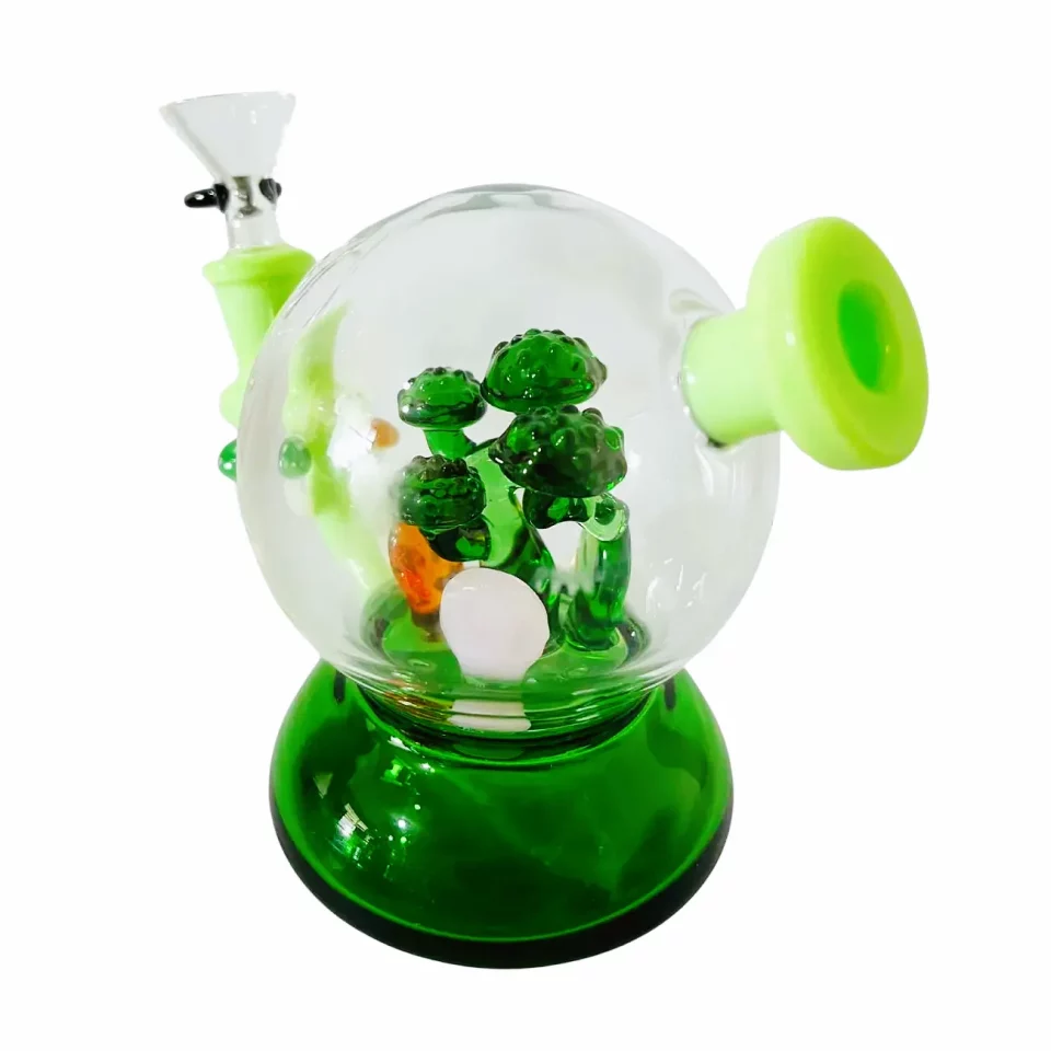 7" Bonsai Mushroom Cloche Glass Bong | Light Green