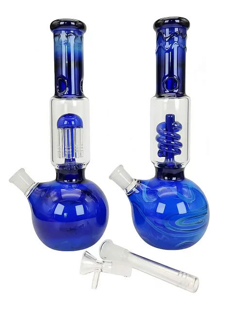 11″ Deep Sea Blue Glass Perc Bubble Base Bong