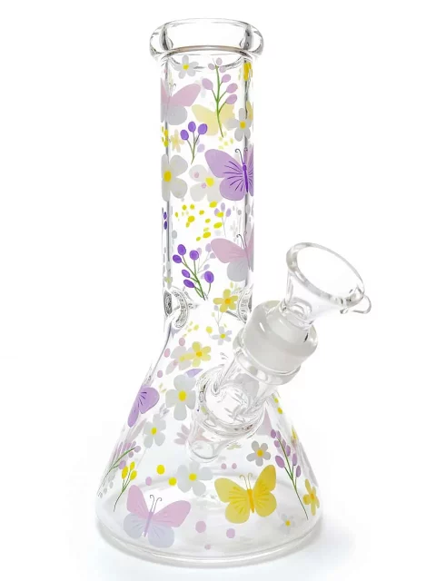 8" Butterfly & Daisy Garden Beaker Glass Bong