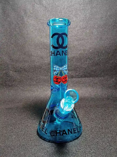 CHANEL Blue Cherry Bow Monogram Borosilicate Glass Beaker Bong