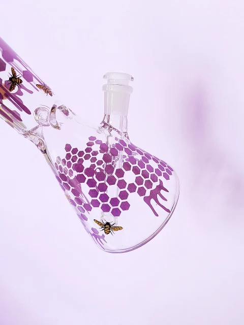 10" Beaker Glass Bong | Purple Beehive & Bumblebee
