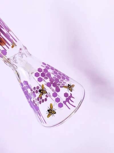 10" Beaker Glass Bong | Purple Beehive & Bumblebee