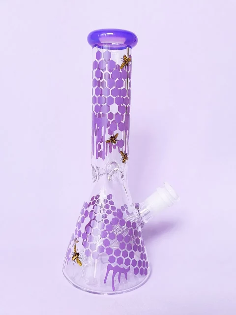 10" Beaker Glass Bong | Purple Beehive & Bumblebee