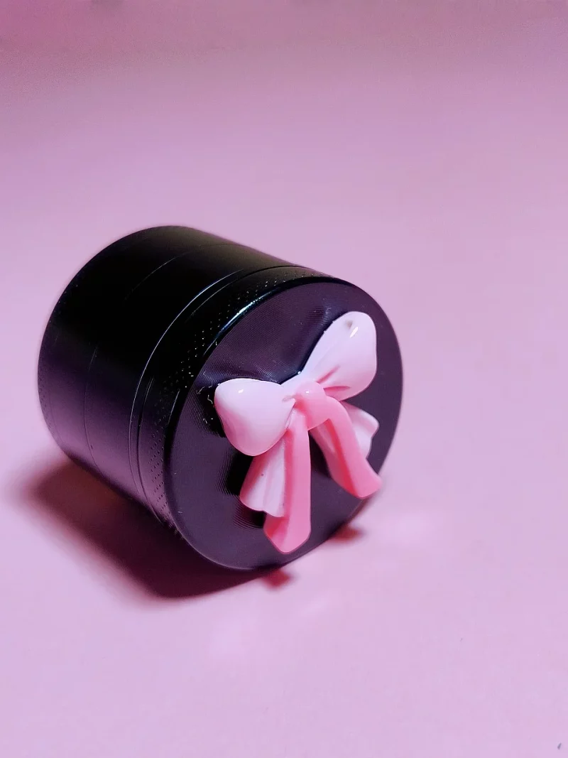 Chic Black Metal Grinder with Sweet Pink Bow