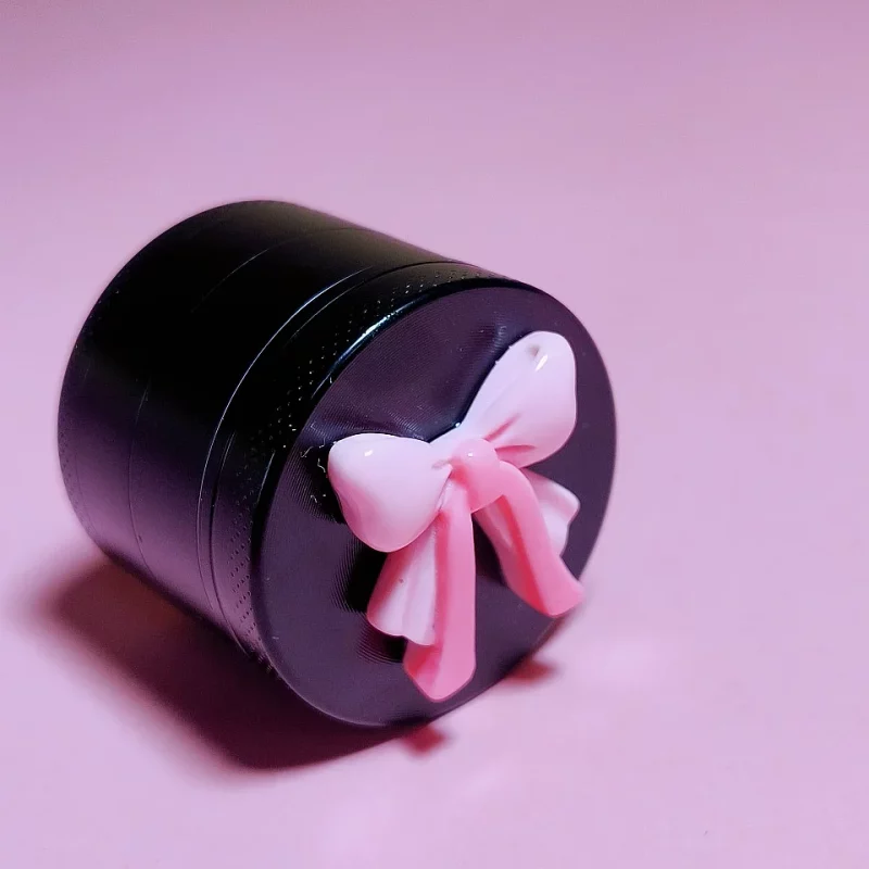 Chic Black Metal Grinder with Sweet Pink Bow