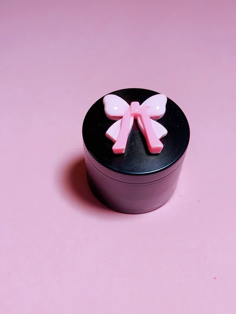Chic Black Metal Grinder with Sweet Pink Bow
