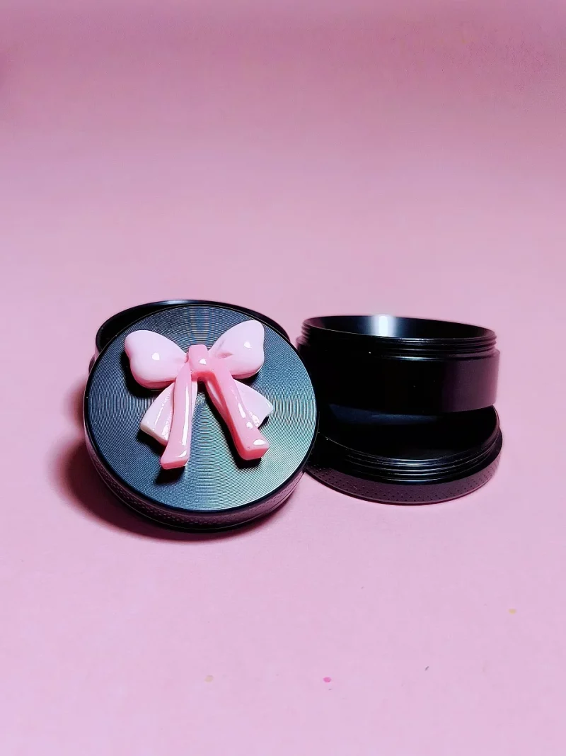 Chic Black Metal Grinder with Sweet Pink Bow