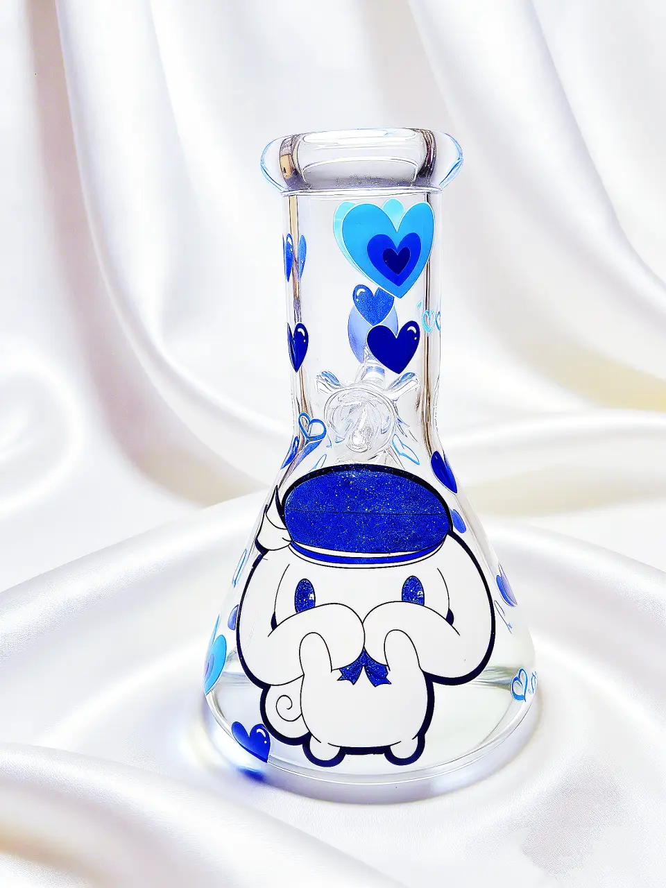 8" 5mm Cinnamoroll Deep Blue Heart Beaker Glass Bong