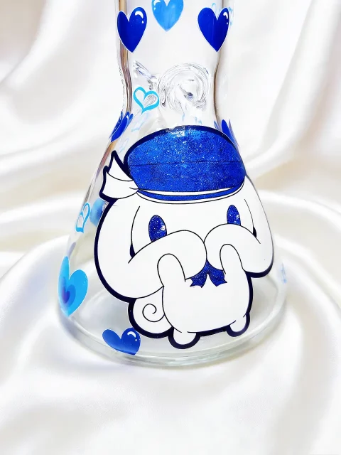 8″ 5mm Cinnamoroll Deep Blue Heart Beaker Glass Bong 8" 5mm Cinnamoroll Deep Blue Heart Beaker Glass Bong