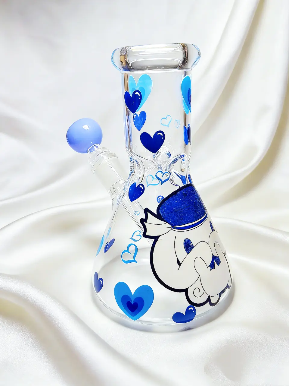 8" 5mm Cinnamoroll Deep Blue Heart Beaker Glass Bong
