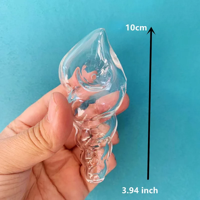 4 Clear Conch Shell-Inspired Swirl Design Glass Hand Pipe