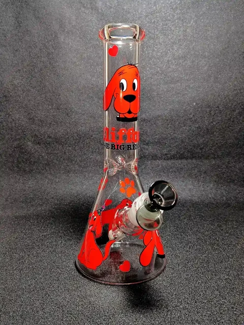 Clifford the Big Red Dog Red Hearts Paw Prints Beaker Glass Bong