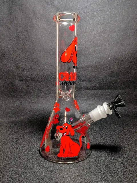 Clifford the Big Red Dog Red Hearts Paw Prints Beaker Glass Bong Clifford the Big Red Dog Red Hearts Paw Prints Beaker Glass Bong