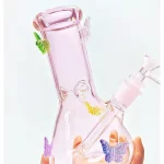 8" 5mm Colorful Crystal Butterfly Pink Beaker Glass Bong