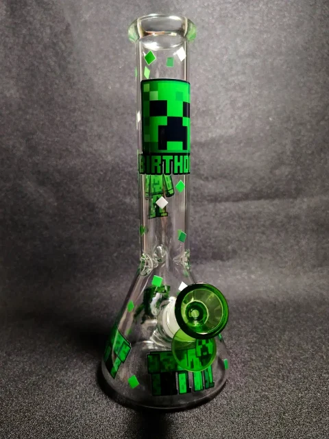 Creeper Minecraft Pixel Green Face Explosion Blocks Beaker Glass Bong