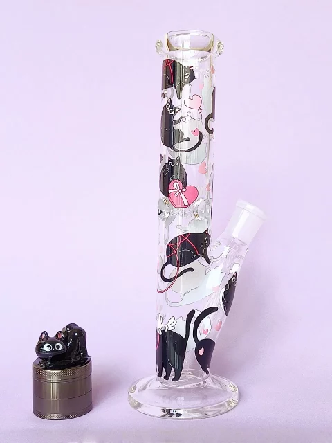 10" Cute Black Cat Glass Straight Tube Bong