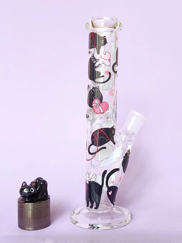 10" Cute Black Cat Glass Straight Tube Bong