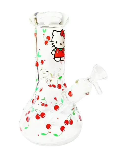 8" 5mm Cute Cherry Hello Kitty Beaker Glass Bong