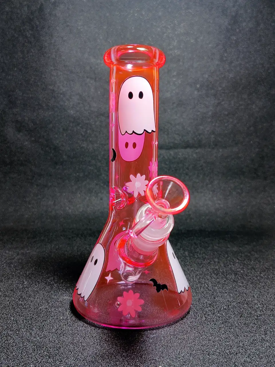 Cute Pink Ghost Halloween Flowers & Bats Beaker Glass Bong