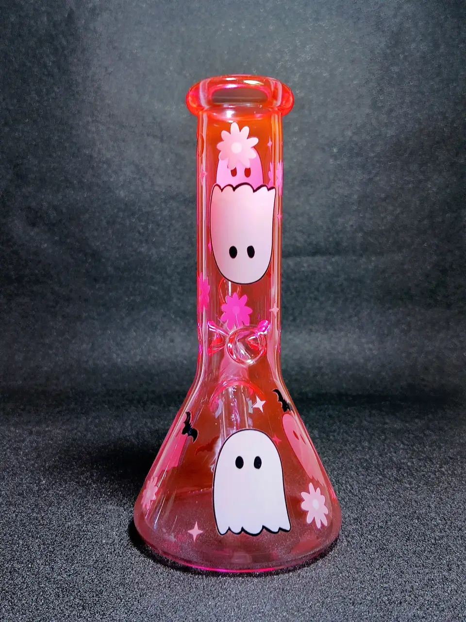 Cute Pink Ghost Halloween Flowers & Bats Beaker Glass Bong