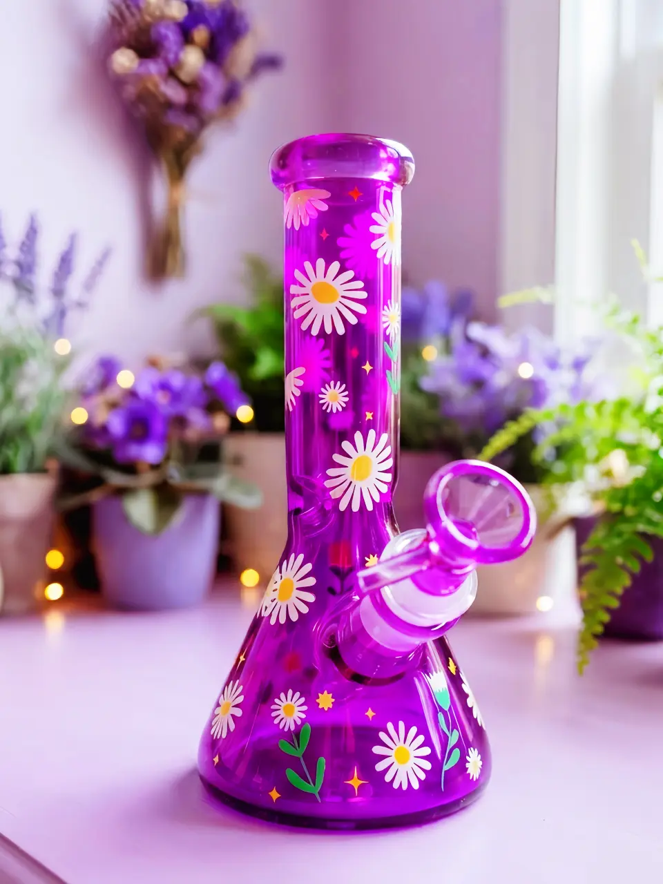 Daisy Dream Purple Daisy Flower Beaker Glass Bong