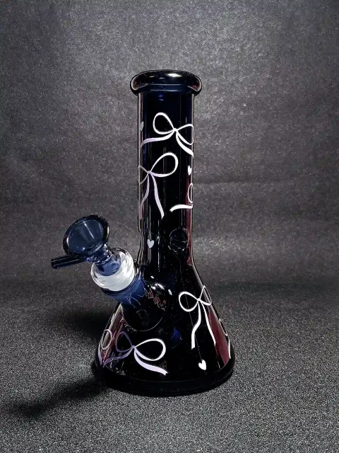 Dark Navy Blue & Light Pink Ribbon Bows Beaker Glass Bong