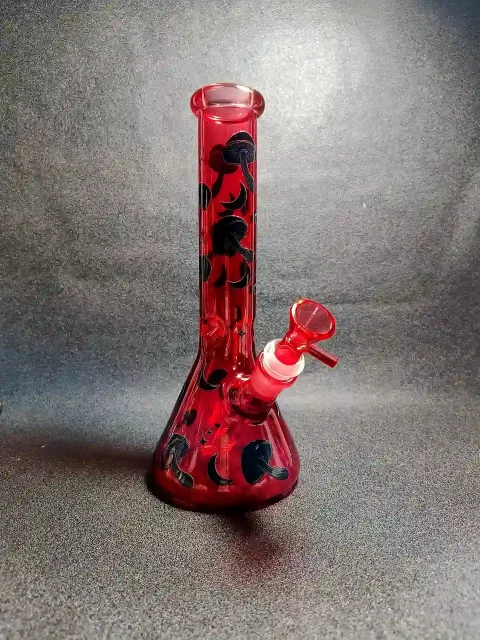 10" Dark-Night Mushroom Red Beaker Glass Bong