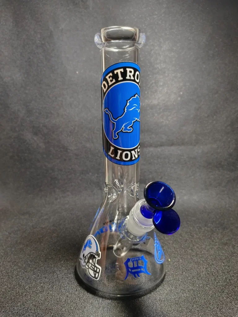 10" Detroit Lions NFL Lion Logo Honolulu Blue Football Beaker Glass Bong