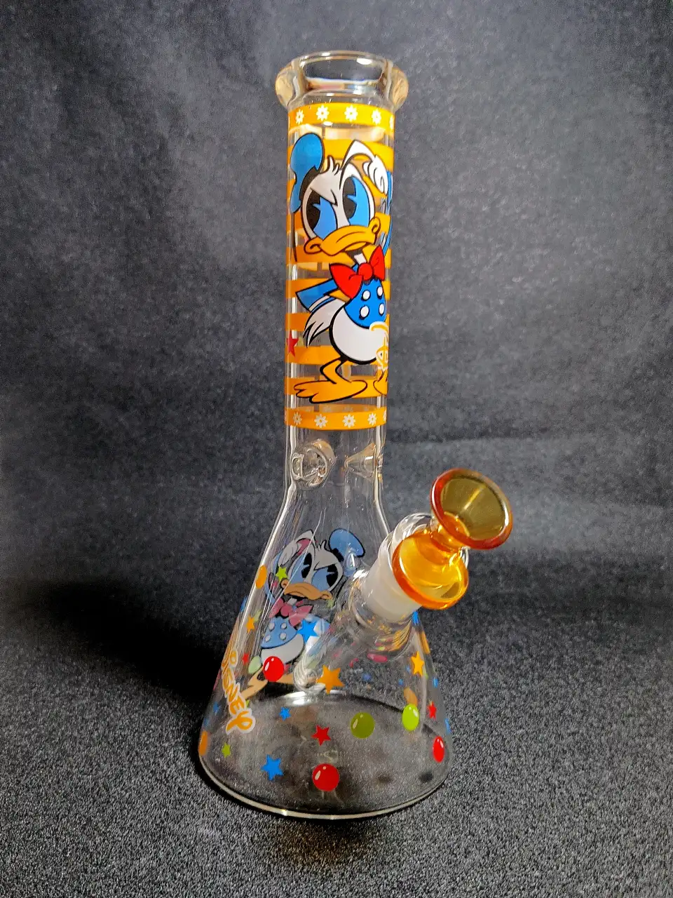 10" Donald Duck Disney Orange Stripe Beaker Glass Bong