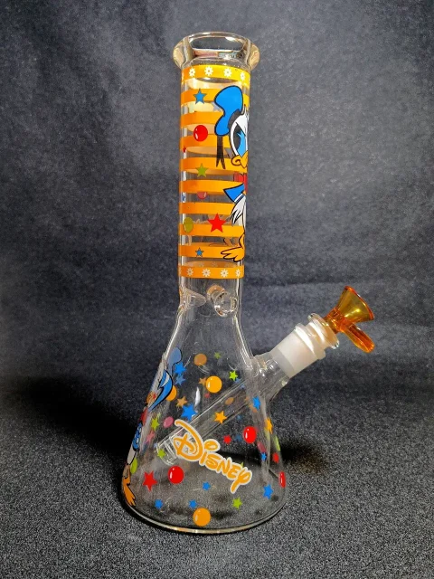 10″ Donald Duck Disney Orange Stripe Beaker Glass Bong 10" Donald Duck Disney Orange Stripe Beaker Glass Bong
