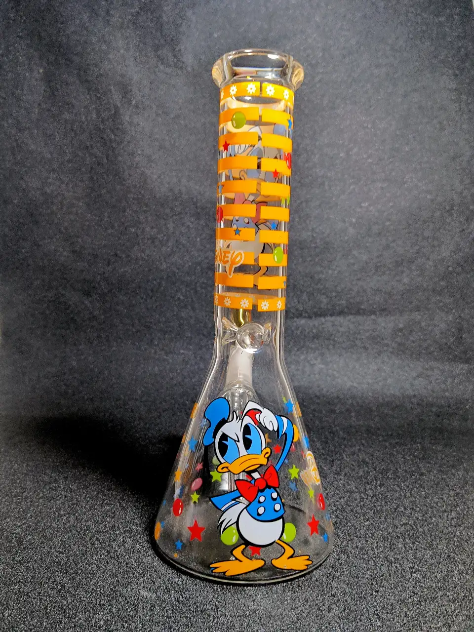 10" Donald Duck Disney Orange Stripe Beaker Glass Bong