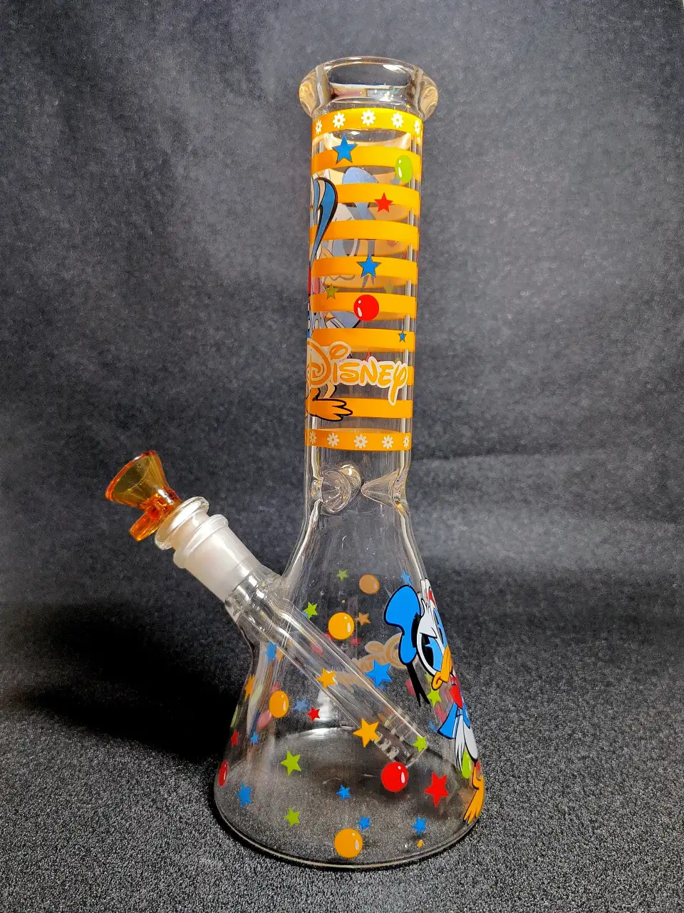 10" Donald Duck Disney Orange Stripe Beaker Glass Bong