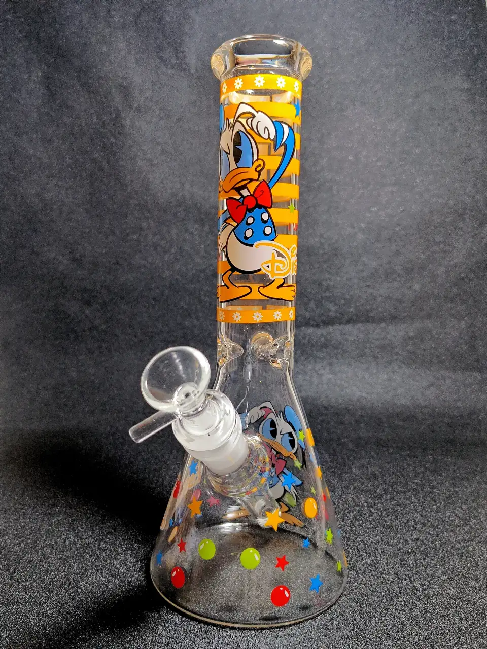 10" Donald Duck Disney Orange Stripe Beaker Glass Bong